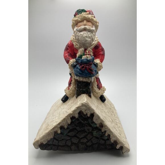 Santa on Rooftop Music Box Plays "Here Comes Santa Claus" (Very Fast) Christmas - Picture 1 of 8